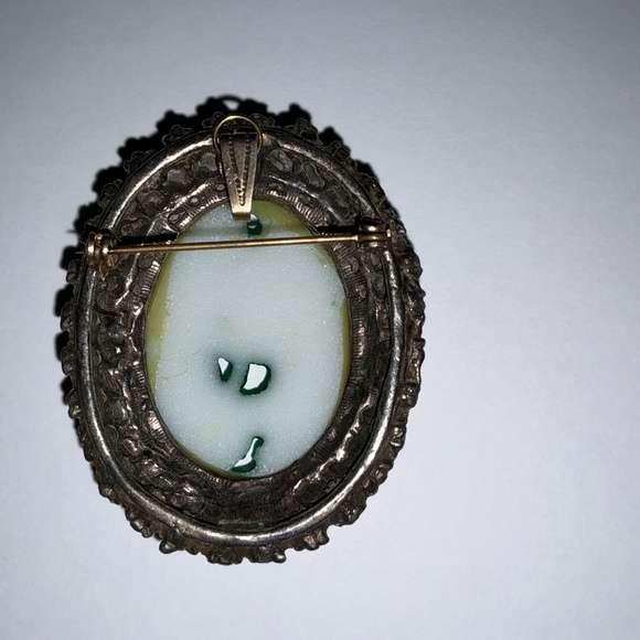 Vintage Jadeite & Pearl Statement Necklace – Art Deco Style Pendant, Double Halo - Picture 9 of 9